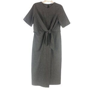 Zara Woman Knotted Wool Faux Wrap Dress Tie Waist Gray Short Sleeve, Siz…